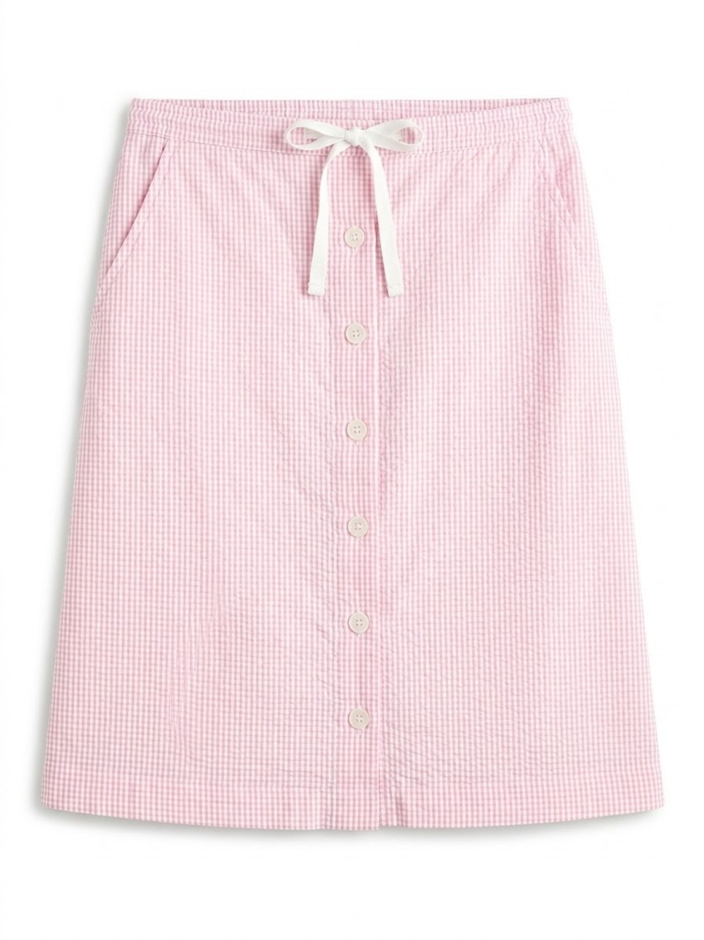 Orvis Light Pink Seersucker Button-Front Mini Skirt